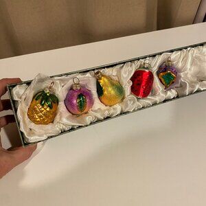 VTG Inge Germany Glass Fruit Ornaments Set of 5 Hand Blown 2"‎ Pineapple